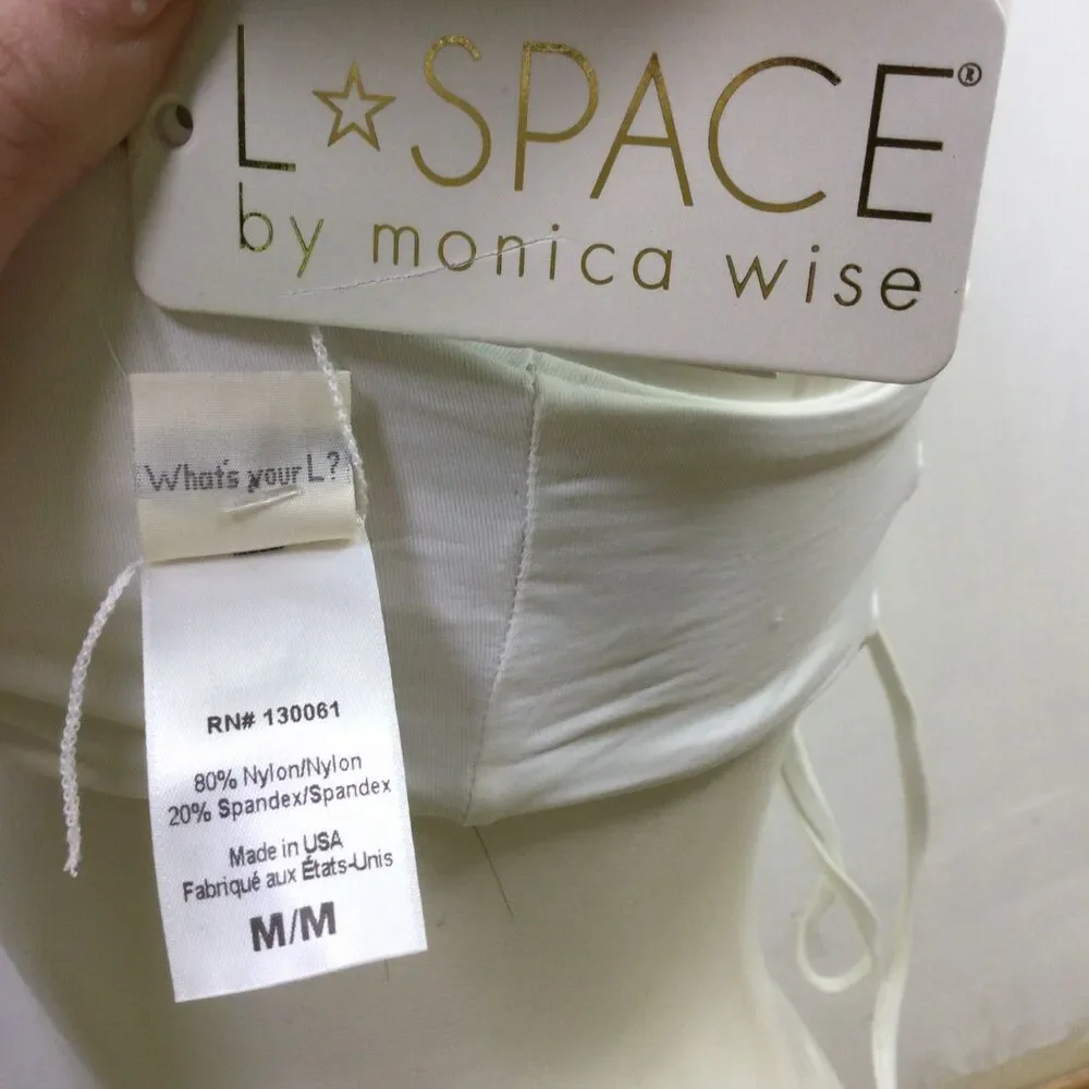 L*Space Womens One-Shoulder Swim Bikini Top Sleeveless White Size Medium NWT